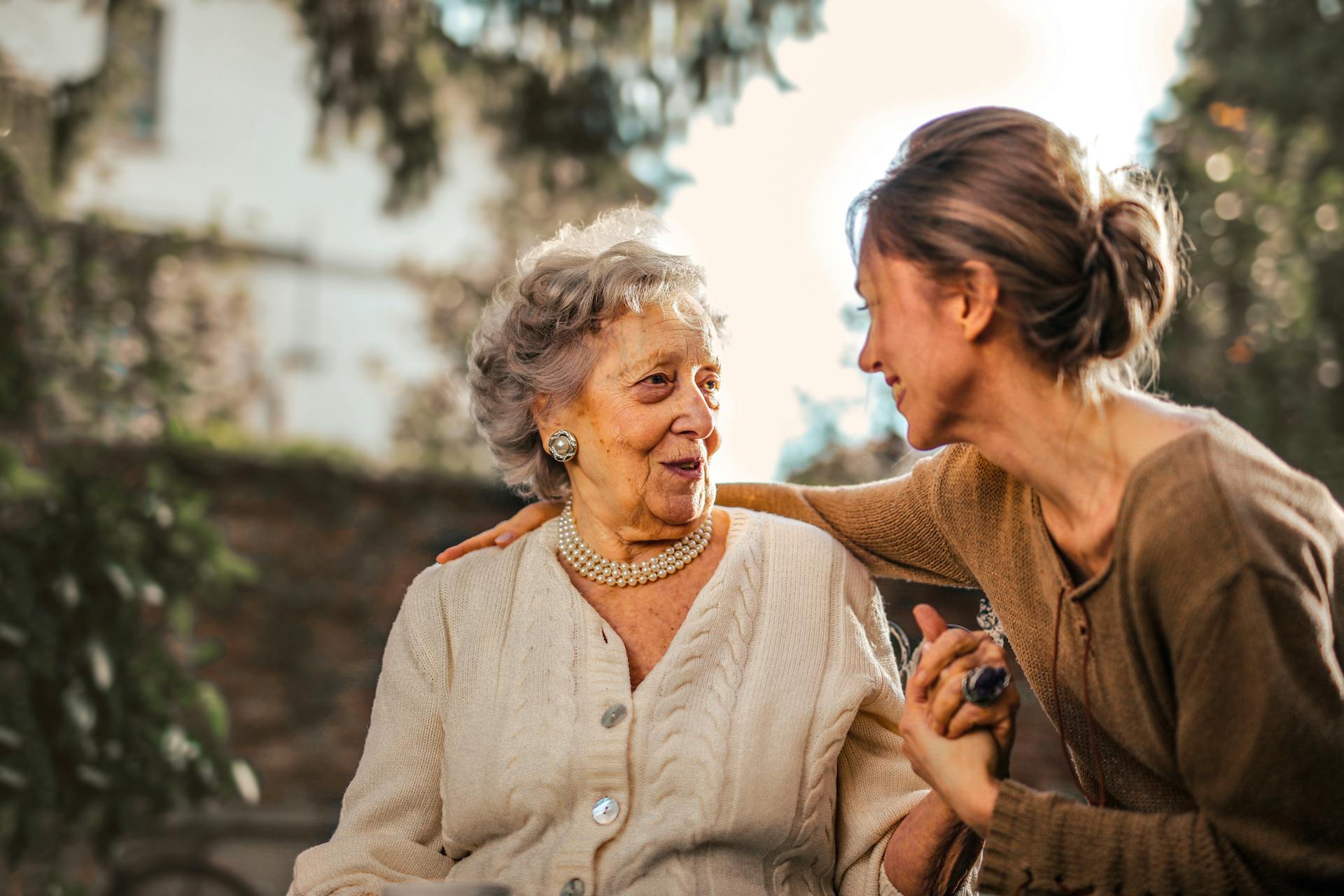 Senior couple smiling at home